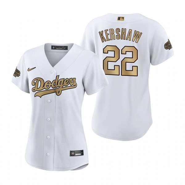 Women's Los Angeles Dodgers #22 Clayton Kershaw White 2022 All-Star Stitched Baseball Jersey(Run Small)